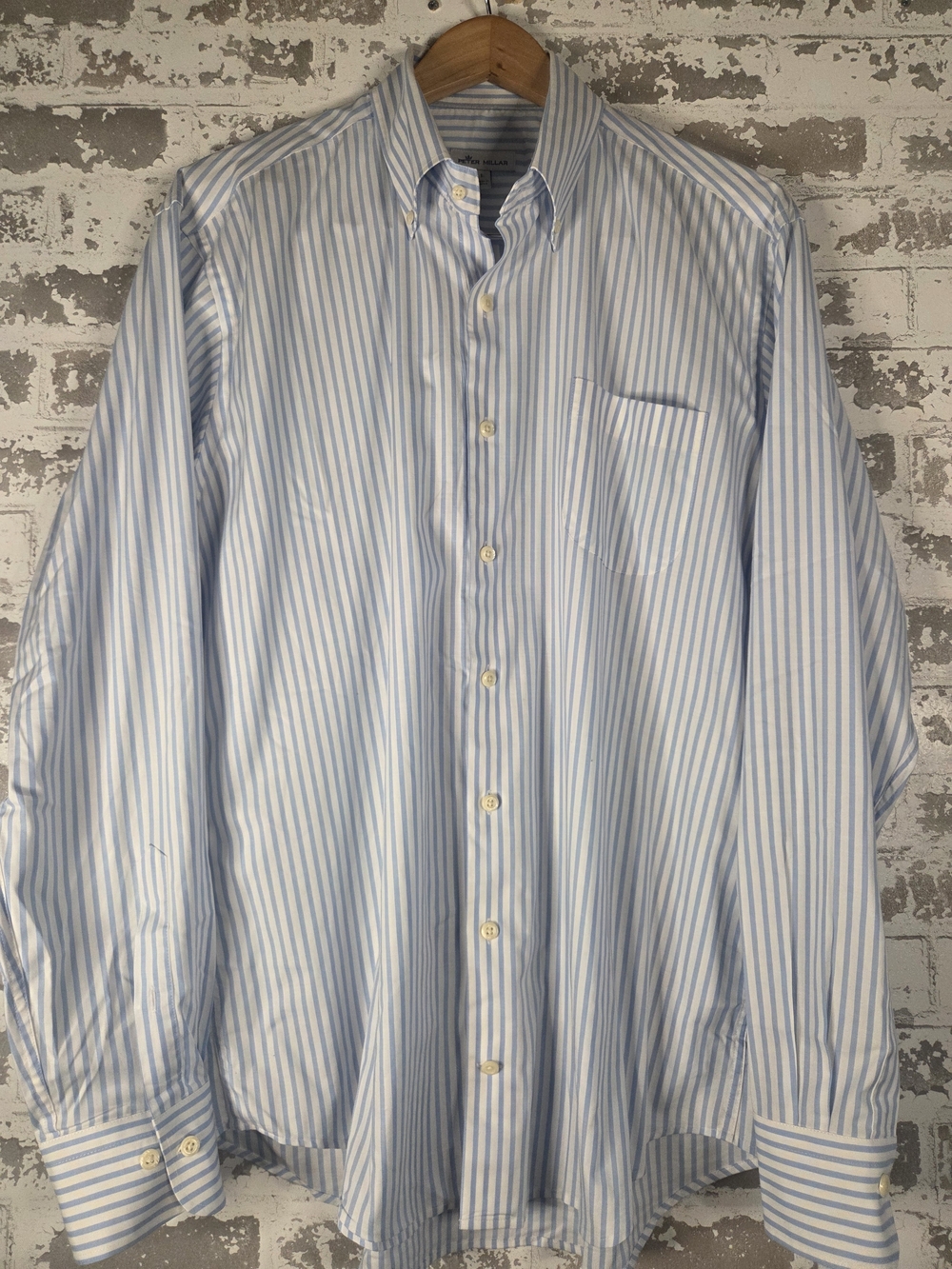 Peter Millar Light Blue White Striped Cotton Stretch Shirt L